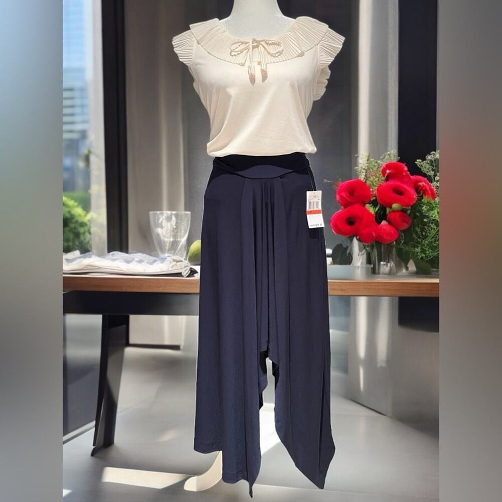 NEW Michael Kors Hi Low Asymmetrical Gathered Waterfall Jersey Skirt Navy XS NWT - Picture 15 of 16